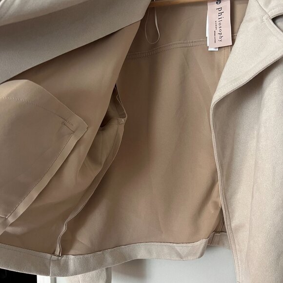 Philosphy Womens Plus Sz 2X Faux Suede Moto Military Jacket Powder Sand - Picture 4 of 11